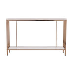 Champagne Faux Stone Rectangular Console Table with Gold Shelf Base - 47.5 L x 12 W x 29.5 H
