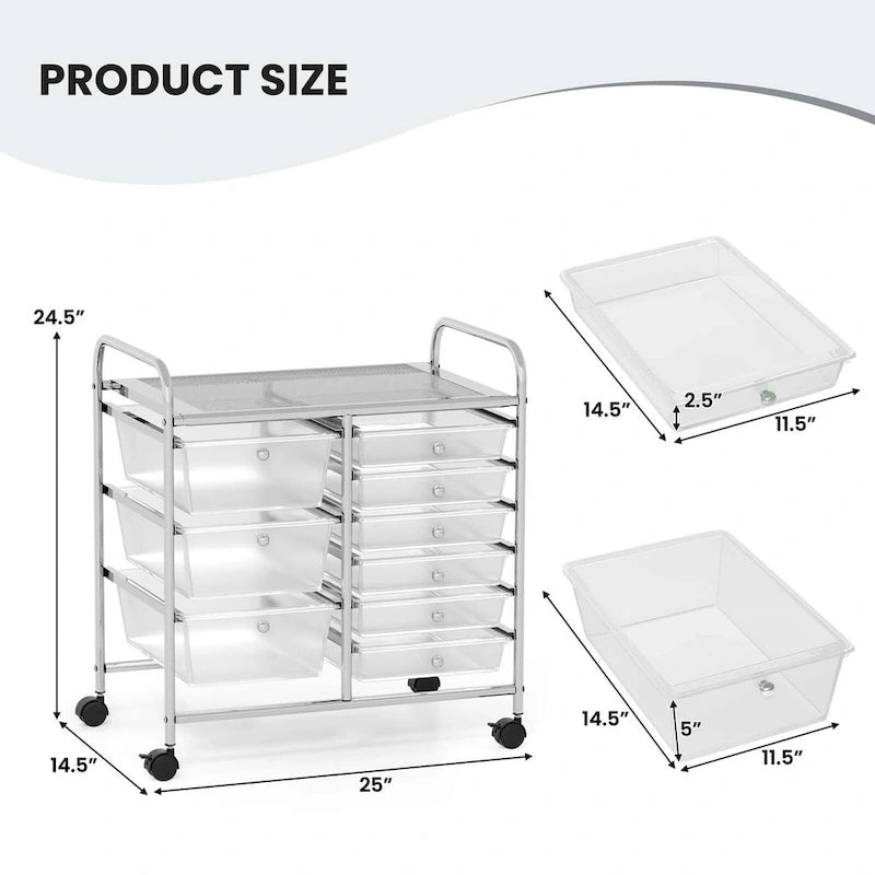 9 Drawer Rolling Storage Cart Mobile Drawer Carts Utility Cart