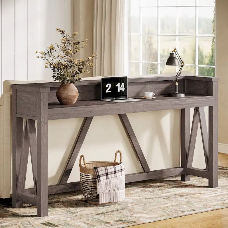 63-Inch Long Sofa Table, Wood Rustic Console Table