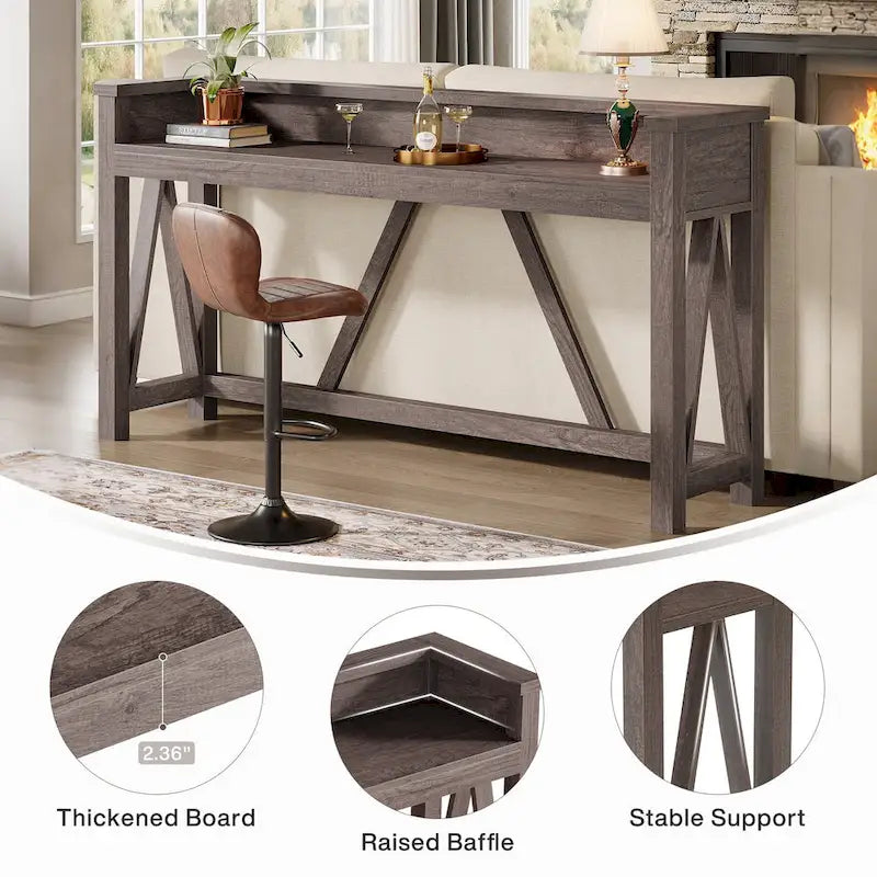 63-Inch Long Sofa Table, Wood Rustic Console Table