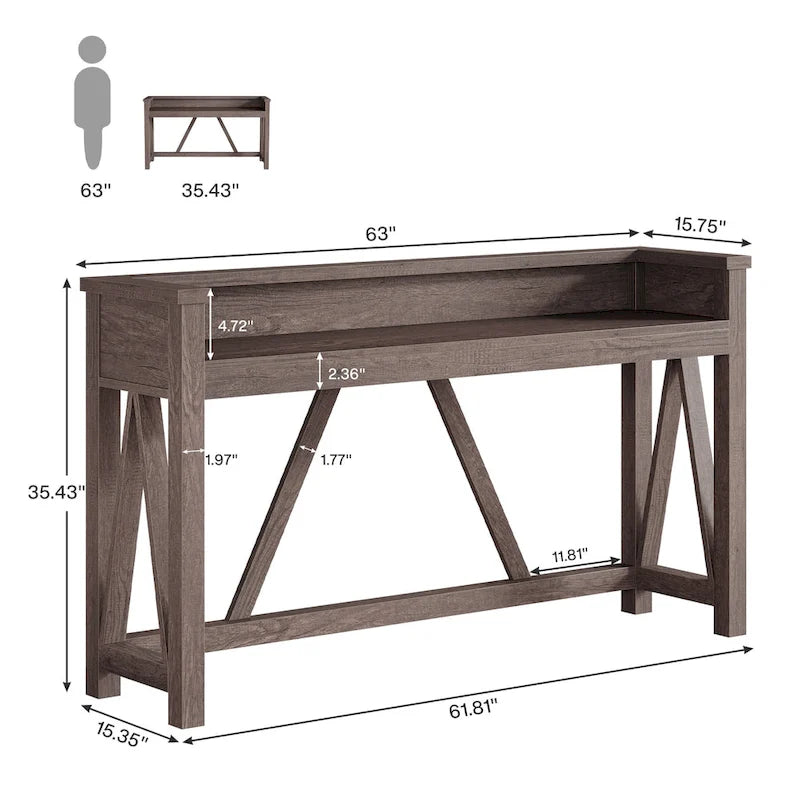 63-Inch Long Sofa Table, Wood Rustic Console Table