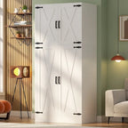 Rackcog Wooden Wardrobe with Barn Doors, Farmhouse Closet Storage Cabinet with Hanging Rod