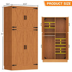 Rackcog Wooden Wardrobe with Barn Doors, Farmhouse Closet Storage Cabinet with Hanging Rod