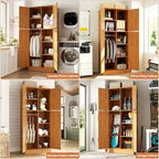 Rackcog Wooden Wardrobe with Barn Doors, Farmhouse Closet Storage Cabinet with Hanging Rod