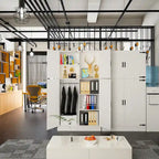 Rackcog Wooden Wardrobe with Barn Doors, Farmhouse Closet Storage Cabinet with Hanging Rod