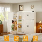 Rackcog Wooden Wardrobe with Barn Doors, Farmhouse Closet Storage Cabinet with Hanging Rod