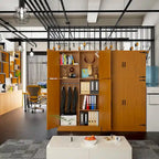 Rackcog Wooden Wardrobe with Barn Doors, Farmhouse Closet Storage Cabinet with Hanging Rod