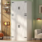Rackcog Wooden Wardrobe with Barn Doors, Farmhouse Closet Storage Cabinet with Hanging Rod