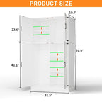 Rackcog Wooden Wardrobe with Barn Doors, Farmhouse Closet Storage Cabinet with Hanging Rod