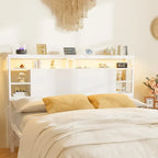 Headboards with Storage Shelves, Head Board with Power Outlet and LED Light for Bed Frame