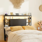 Headboards with Storage Shelves, Head Board with Power Outlet and LED Light for Bed Frame