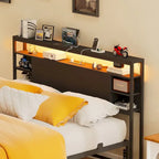 Headboards with Storage Shelves, Head Board with Power Outlet and LED Light for Bed Frame