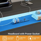 Headboards with Storage Shelves, Head Board with Power Outlet and LED Light for Bed Frame