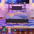 Headboards with Storage Shelves, Head Board with Power Outlet and LED Light for Bed Frame
