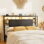 Headboards with Storage Shelves, Head Board with Power Outlet and LED Light for Bed Frame