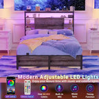 Headboards with Storage Shelves, Head Board with Power Outlet and LED Light for Bed Frame
