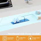 Headboards with Storage Shelves, Head Board with Power Outlet and LED Light for Bed Frame