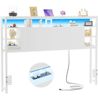 Headboards with Storage Shelves, Head Board with Power Outlet and LED Light for Bed Frame