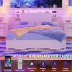 Headboards with Storage Shelves, Head Board with Power Outlet and LED Light for Bed Frame