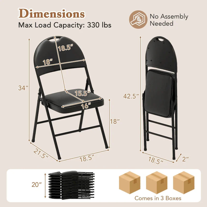 Costway 2/4/8/10/12 PCS Folding Padded Party Chairs with Metal Frame