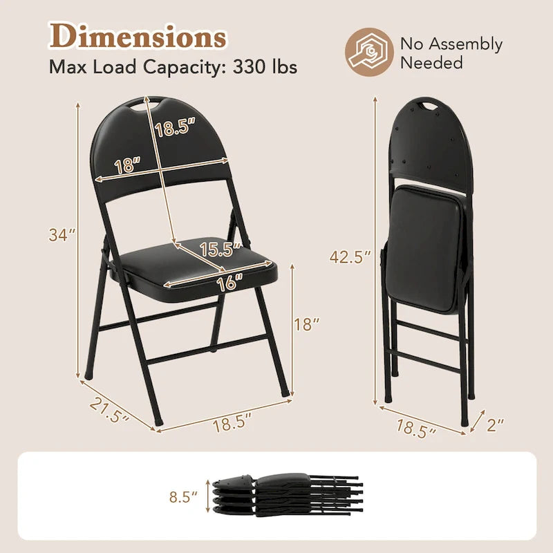 Costway 2/4/8/10/12 PCS Folding Padded Party Chairs with Metal Frame