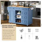 Kitchen Cart With Rubber Wood Desktop Rolling Mobile Kitchen Island With Storage And 5 Draws 53 Inch Length(no include stool)