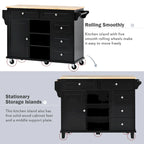 Kitchen Cart With Rubber Wood Desktop Rolling Mobile Kitchen Island With Storage And 5 Draws 53 Inch Length(no include stool)