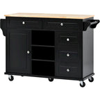 Kitchen Cart With Rubber Wood Desktop Rolling Mobile Kitchen Island With Storage And 5 Draws 53 Inch Length(no include stool)