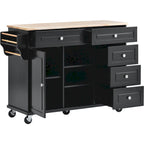 Kitchen Cart With Rubber Wood Desktop Rolling Mobile Kitchen Island With Storage And 5 Draws 53 Inch Length(no include stool)
