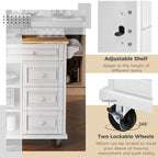 Kitchen Cart With Rubber Wood Desktop Rolling Mobile Kitchen Island With Storage And 5 Draws 53 Inch Length(no include stool)