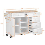 Kitchen Cart With Rubber Wood Desktop Rolling Mobile Kitchen Island With Storage And 5 Draws 53 Inch Length(no include stool)