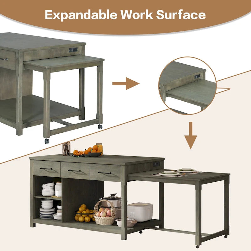 Extendable Kitchen Island With Storage(no include stool)