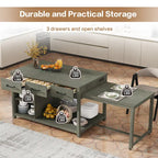 Extendable Kitchen Island With Storage(no include stool)
