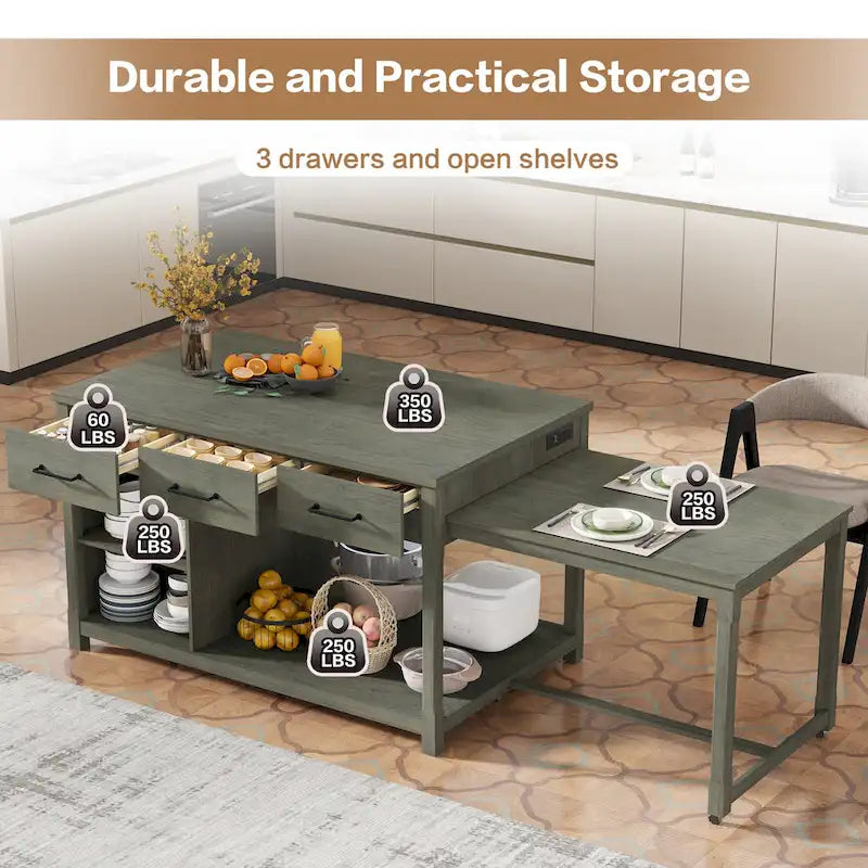 Extendable Kitchen Island With Storage(no include stool)