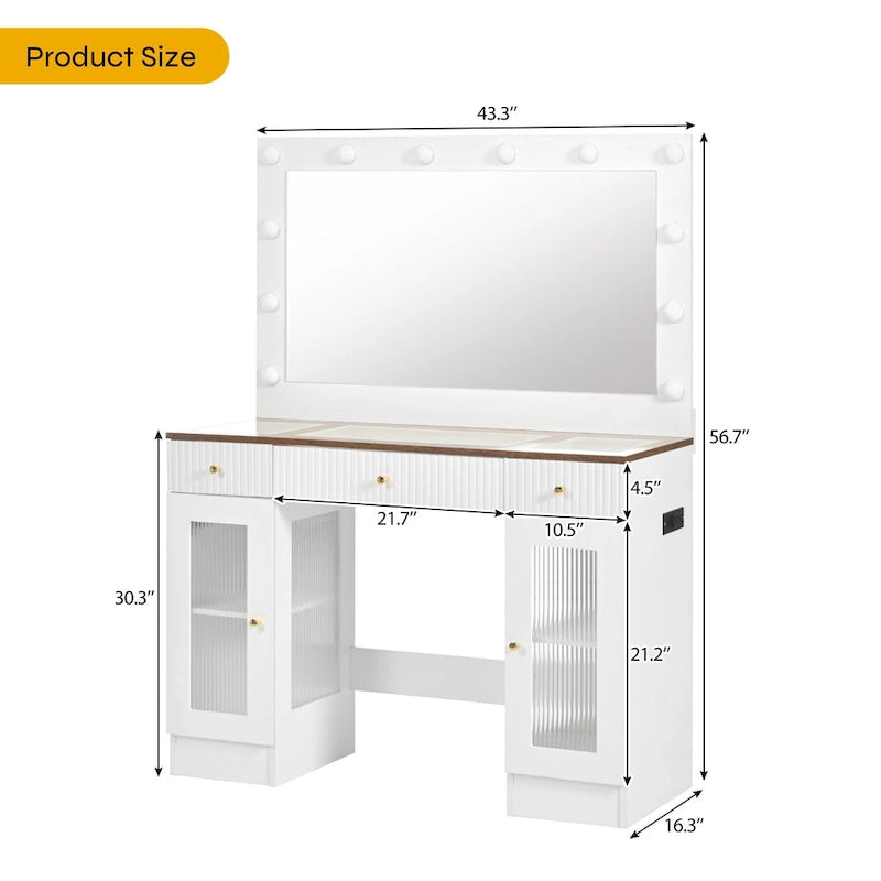 43.3  Vanity Desk with Large Mirror and Hollywood Bulbs