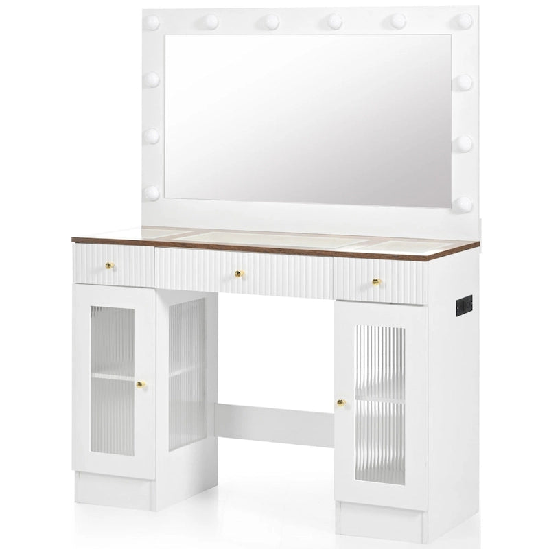 43.3  Vanity Desk with Large Mirror and Hollywood Bulbs