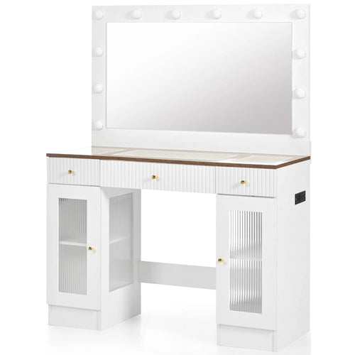 43.3  Vanity Desk with Large Mirror and Hollywood Bulbs