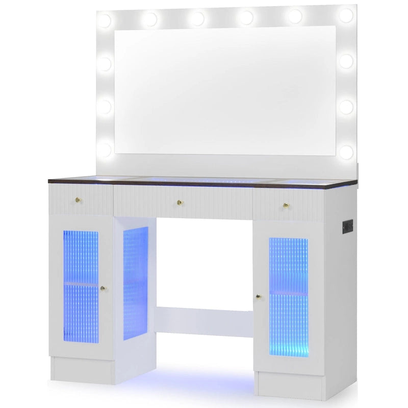 43.3  Vanity Desk with Large Mirror and Hollywood Bulbs