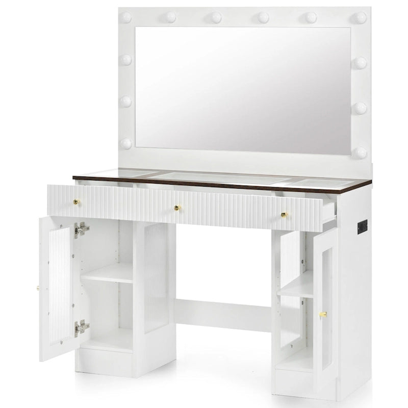 43.3  Vanity Desk with Large Mirror and Hollywood Bulbs