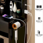 Full Body Mirror Cabinet + Round Mirror LED Vanity Table + Cushioned Stool