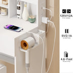 Full Body Mirror Cabinet + Round Mirror LED Vanity Table + Cushioned Stool