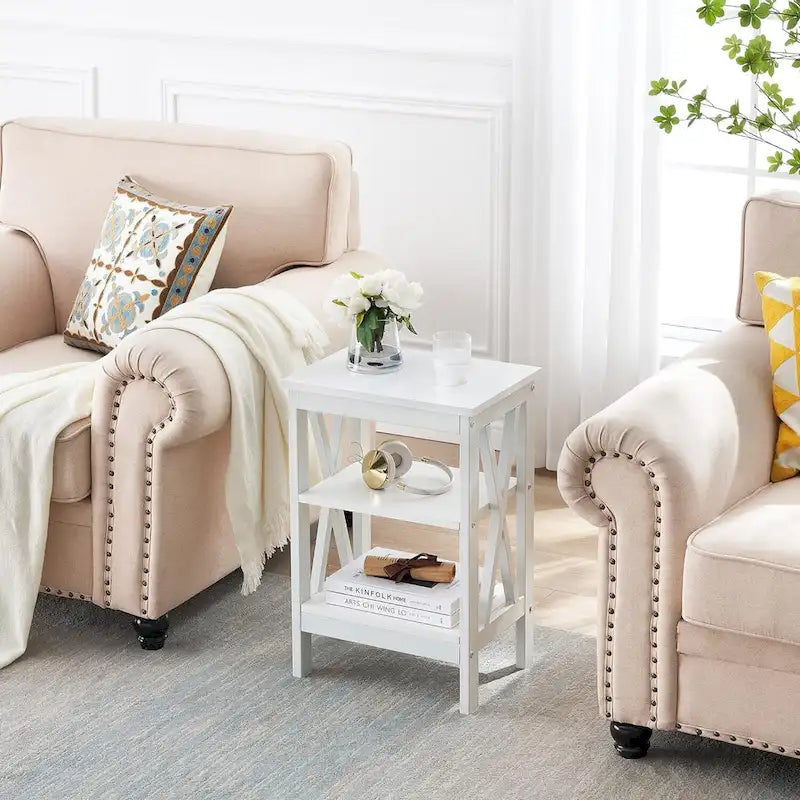 Modern Nightstand with 3-Tier Storage Shelves, Nightstands Set of 2