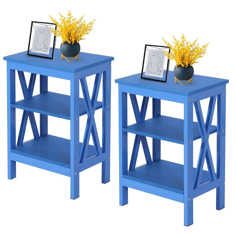 Modern Nightstand with 3-Tier Storage Shelves, Nightstands Set of 2