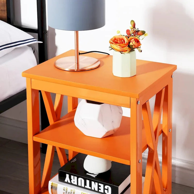 Modern Nightstand with 3-Tier Storage Shelves, Nightstands Set of 2