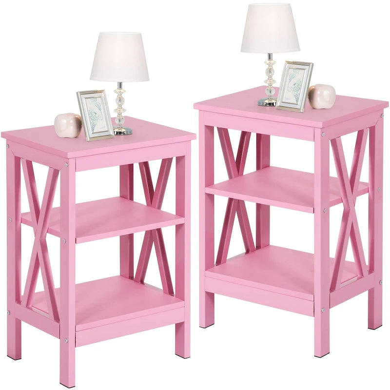 Modern Nightstand with 3-Tier Storage Shelves, Nightstands Set of 2
