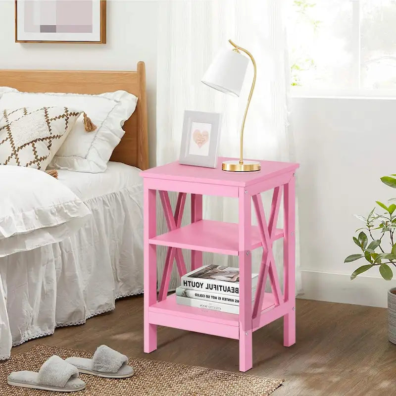 Modern Nightstand with 3-Tier Storage Shelves, Nightstands Set of 2