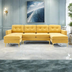 110.6  Velvet L-Shaped Sectional Sofa with Movable Ottoman and Storage Pockets