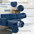 110.6  Velvet L-Shaped Sectional Sofa with Movable Ottoman and Storage Pockets