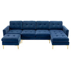110.6  Velvet L-Shaped Sectional Sofa with Movable Ottoman and Storage Pockets