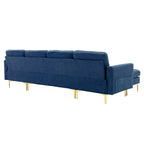 110.6  Velvet L-Shaped Sectional Sofa with Movable Ottoman and Storage Pockets